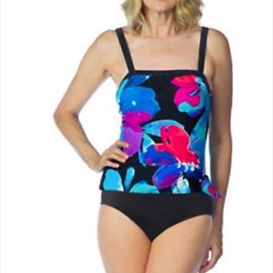 2 Bamboo Ladies' One Piece Swimsuit, BLACK FLORAL, M(8/10)